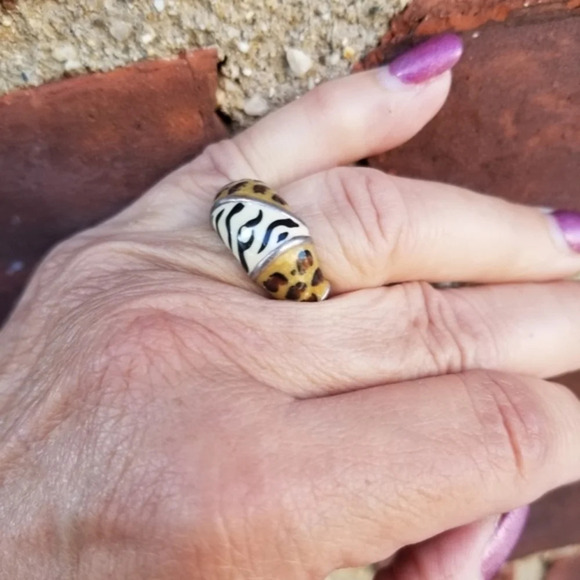 Animal print Sterling and enamel 6.75…7 - Picture 2 of 8
